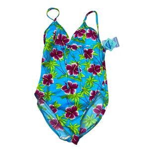 NOS Vintage Beach Cabana Hibiscus One Piece Bathing Suit Medium 2004 NWT